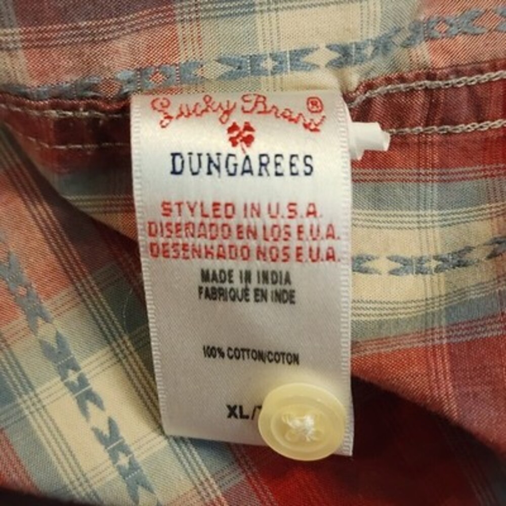 Lucky Brand Dungarees Mens Shirt XL Diamond Pearl Snap Western Cowboy Plaid VNTG - Picture 4 of 6